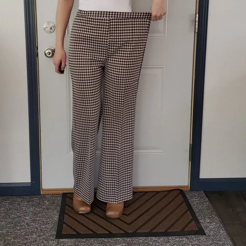 70s Deadstock Brown Plaid Pleated‎ Pants - Picture 4 of 6